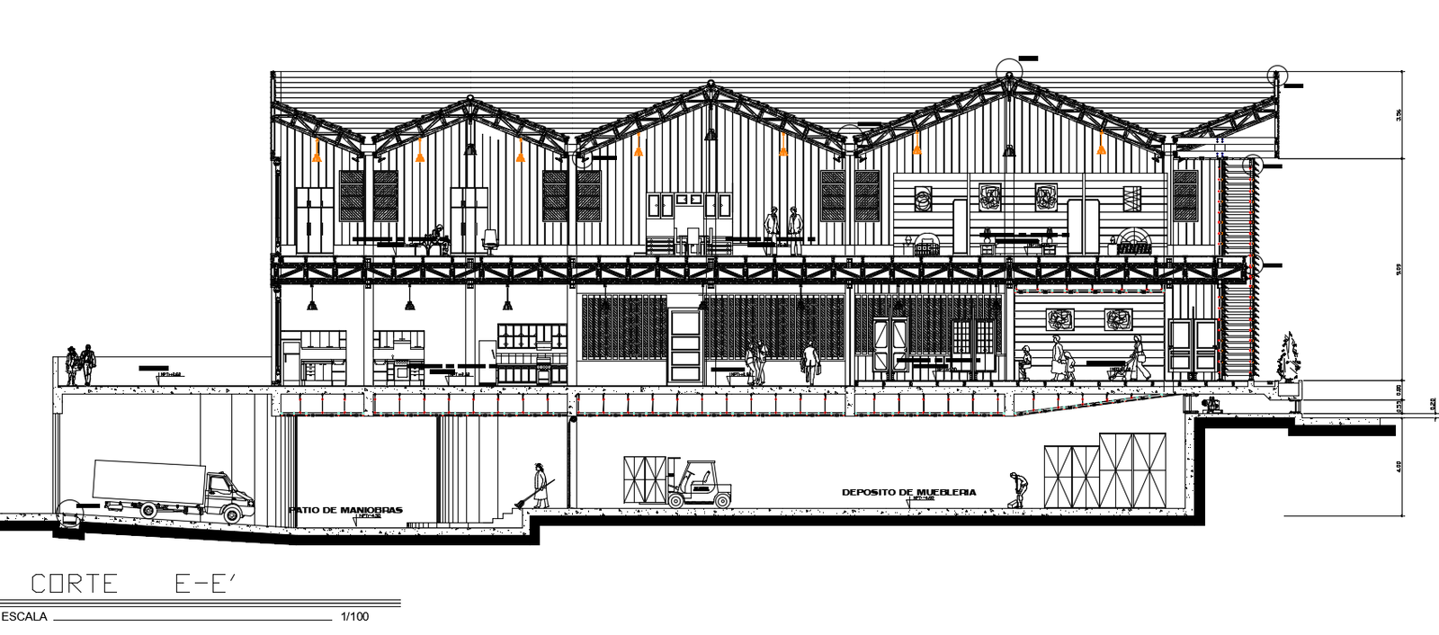 Show Room Building Section AutoCAD Drawing Download DWG File