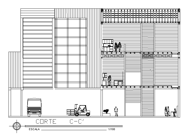 Show Room Building Sectional Elevation Design Download DWG File
