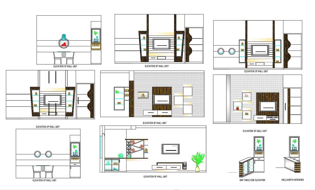 Showcase Design for Drawing Room Furniture CAD Drawing Download
