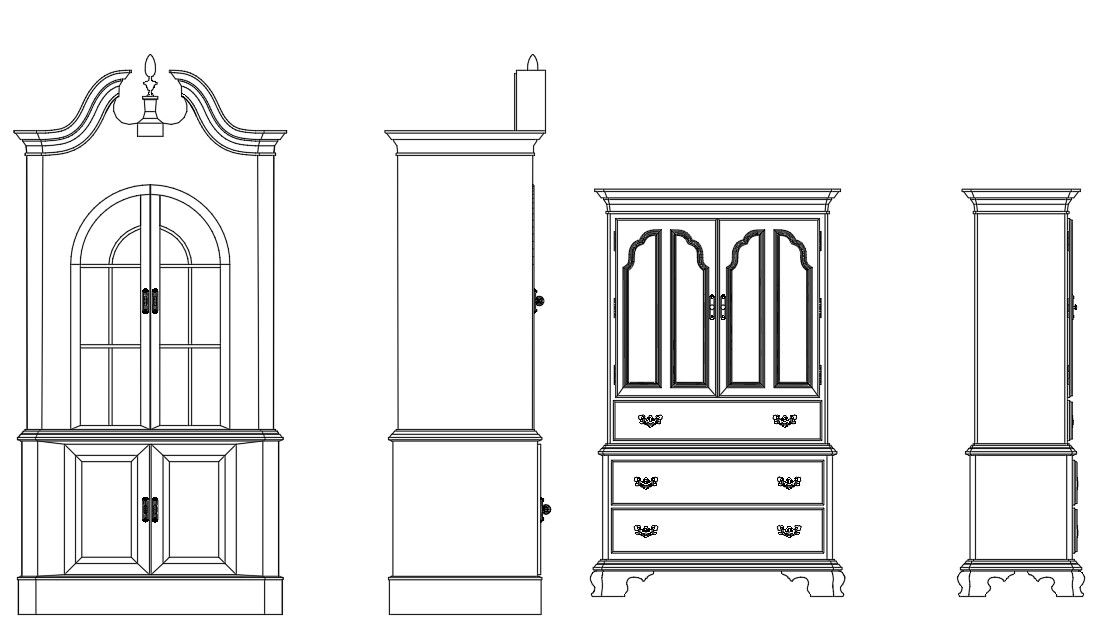 Showcase With Cupboard Elevation Design Free CAD Blocks