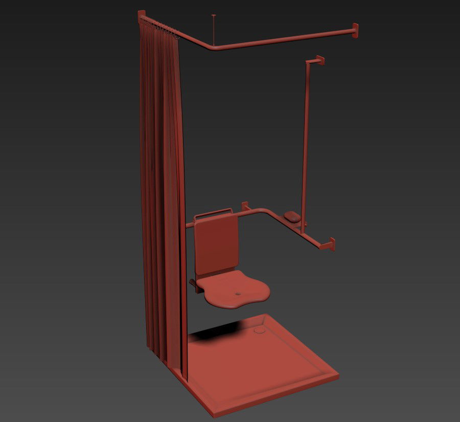 Shower Space Design With Plastic Curtain Rendered Drawing 3D MAX File