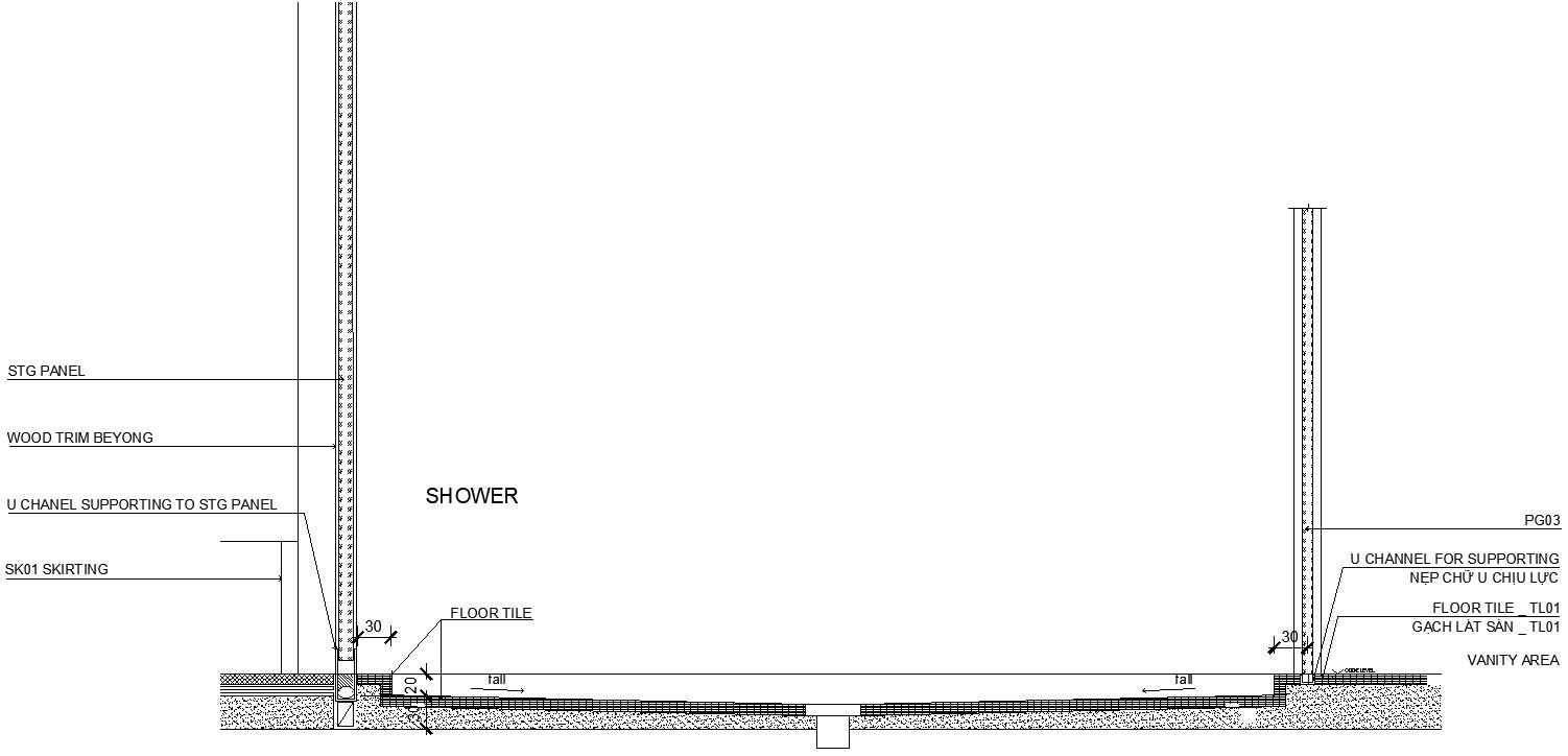 Shower Area Flooring Details AutoCAD DWG File for Bathroom Finish