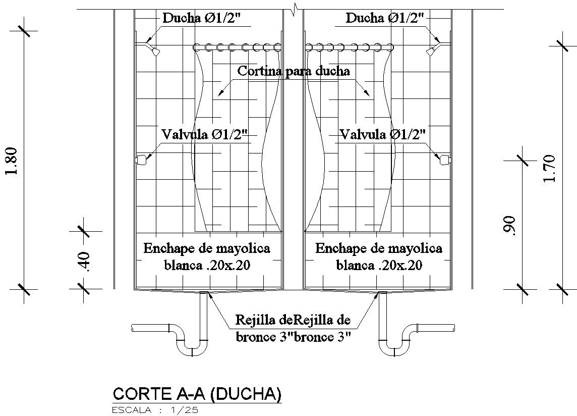 Shower design with detail AutoCAD drawing, CAD file, dwg file