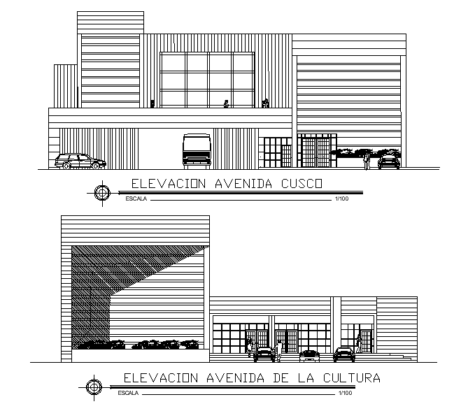 Showroom Building Elevation Design Download DWG File