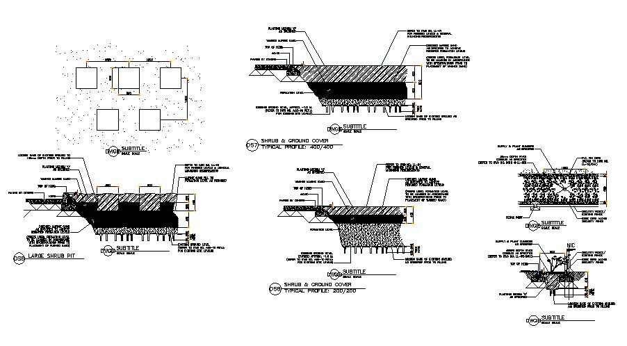 Shrub and ground cover landscaping structure details dwg file