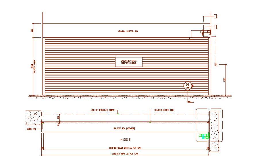 Shutter Door Plan and Elevation AutoCAD Drawing for Buildings