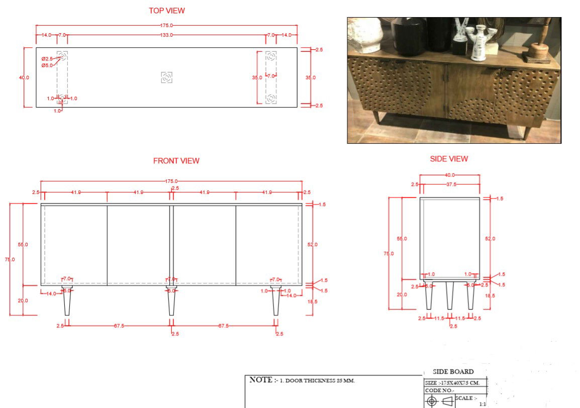 Sideboard Furniture Block 175x40x75 CM with Design