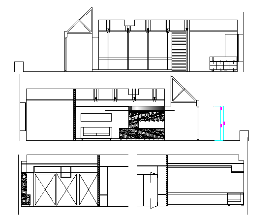 Side elevation and sectional view of amplification office dwg file