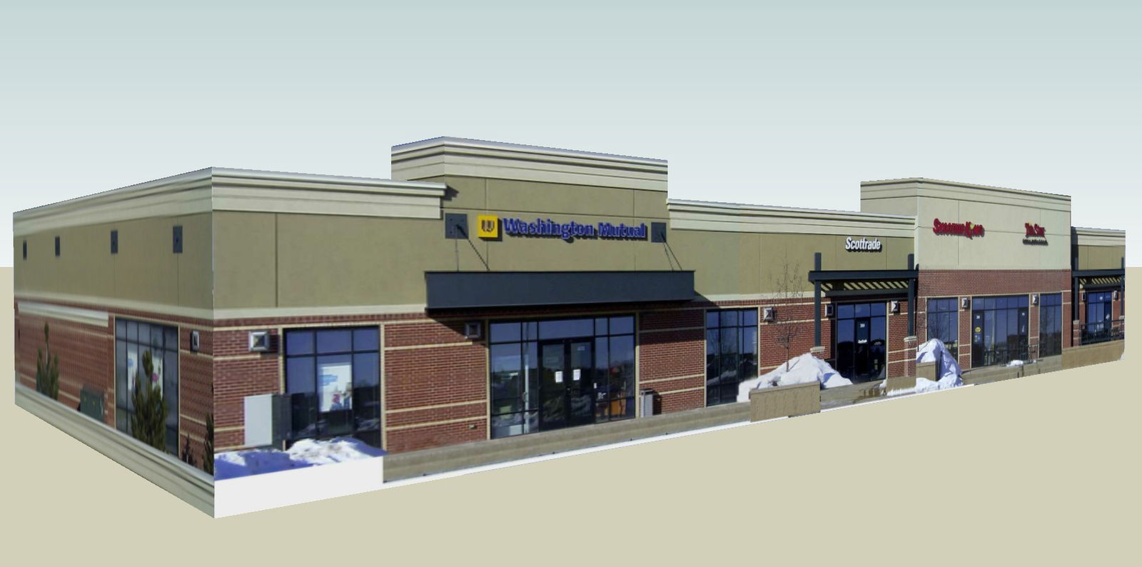 Commercial Building 3D Side Elevation Layout in CAD drawing files