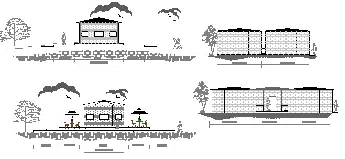 Side elevation view of single family house project dwg file