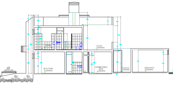 Side sectional details of local civil security office dwg file