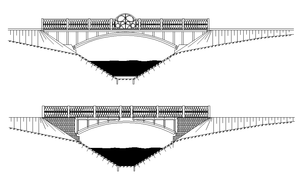 Side view elevation of a bridge dwg file