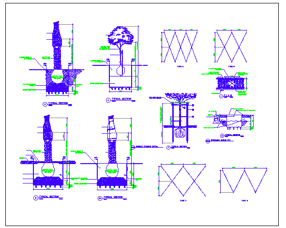 Side walk constructive details of public garden dwg file