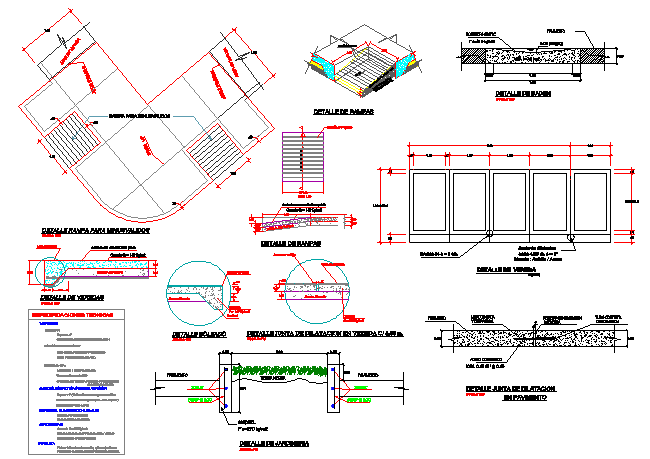 Side walk gardening and ramp constructive details dwg file