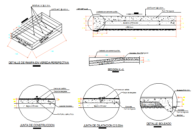 Side walks and ramp construction details dwg file