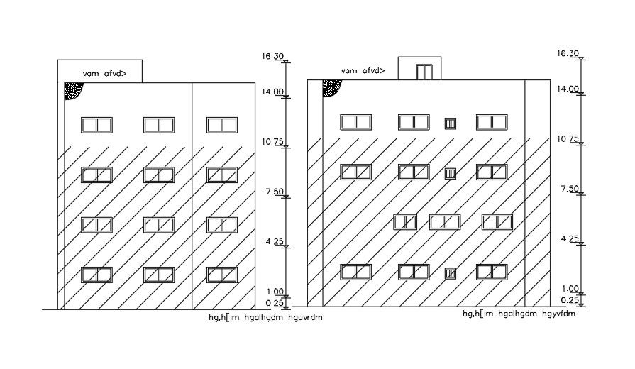 Side Elevation Of 13x16 Meter Apartment CAD File Download