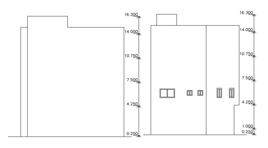 Side Elevation Of 14x14 Meter Apartment CAD File