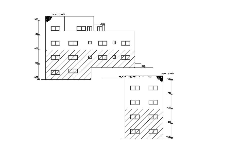 Side Elevation Of 9x20 Meter House CAD File