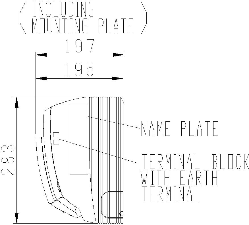 Side Elevation of AC including wall mounted plate.