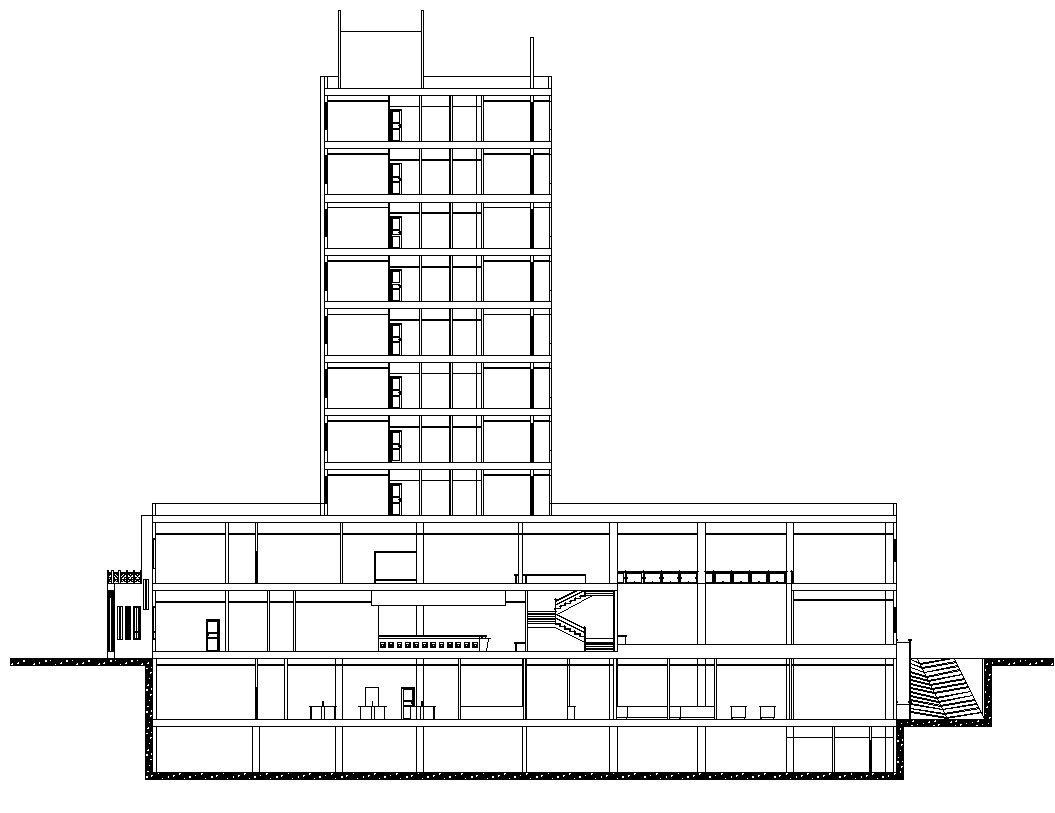 Side Elevation of complex details in AutoCAD, dwg file.