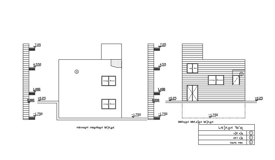 Side Elevations Of 11x19 meter 2 BHK House AutoCAD File