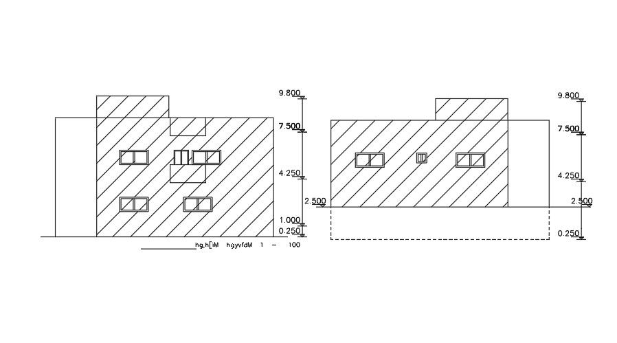 Side Elevations Of 13x15 meter House AutoCAD File