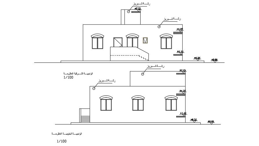 Side Elevations Of 14x16 meter House AutoCAD File