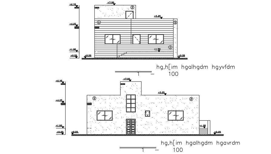Side Elevations Of 15x11 meter House AutoCAD File