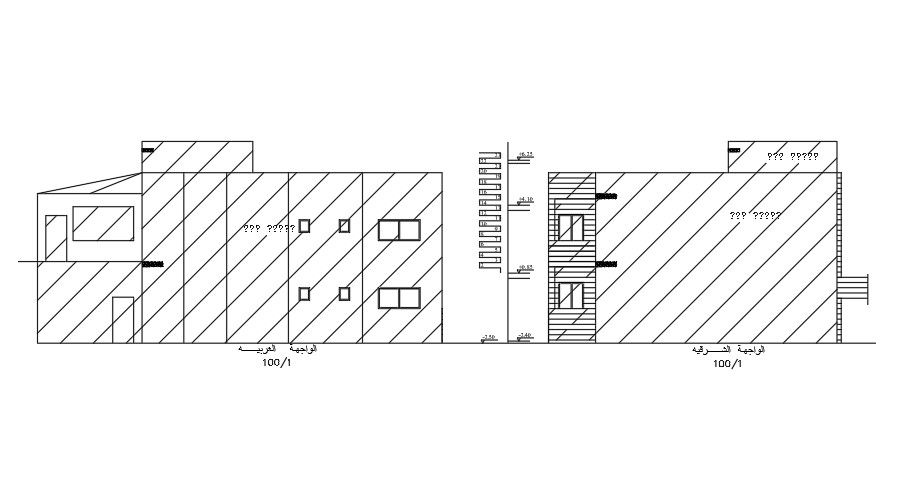 Side Elevations Of 17x12 meter House AutoCAD File