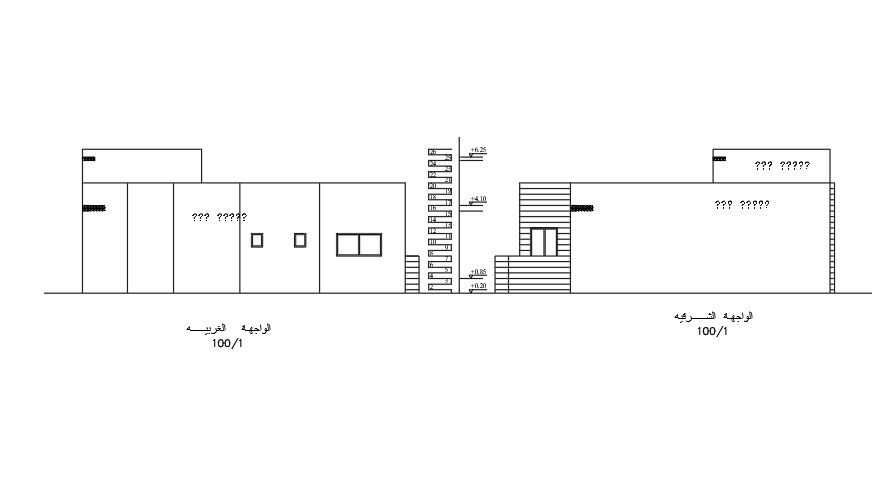 Side Elevations Of 17x15 meter House AutoCAD File