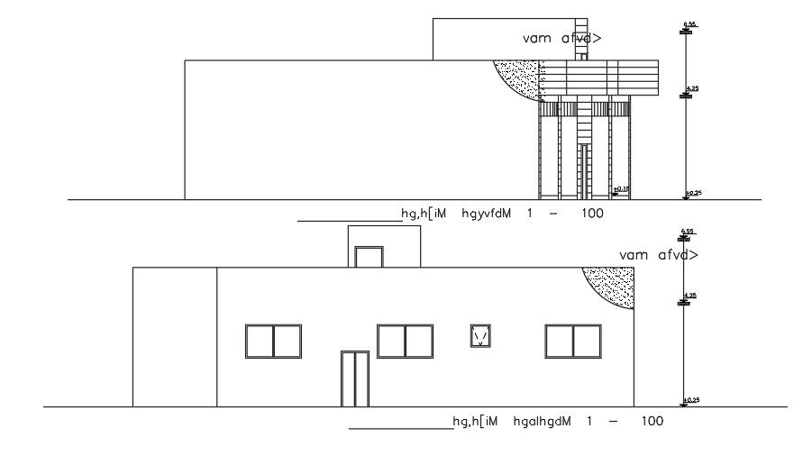 Side Elevations Of 18x16 meter House AutoCAD File Download