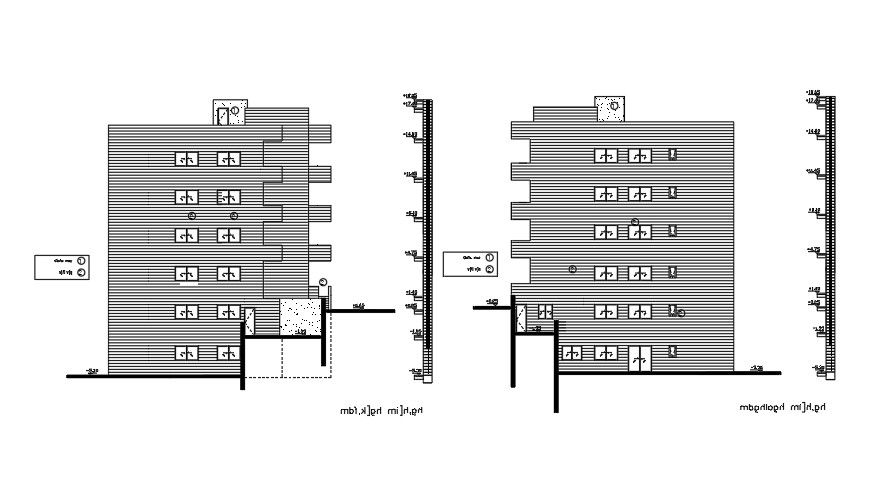 Side Elevations Of 19x12 Meter 3 BHK Apartment Plan DWG File