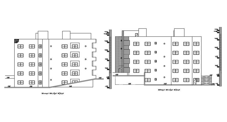 Side Elevations Of 30x28 Meter Apartment AutoCAD File