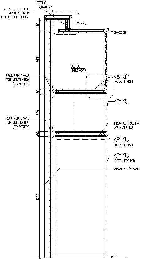Side Section of Kitchen platform with upper cabinet  details.