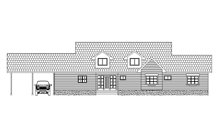 Side elevation detail of Bungalow specified in this cad drawing file. Download the AutoCAD drawing file.
