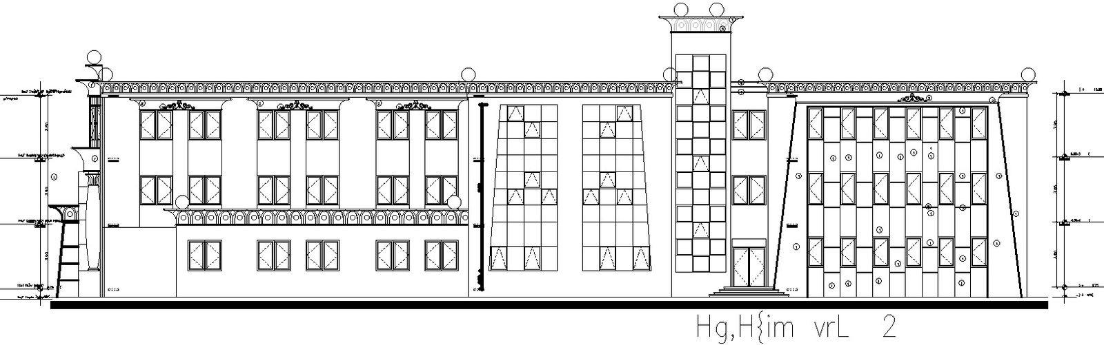 Side elevation of a collage in AutoCAD.