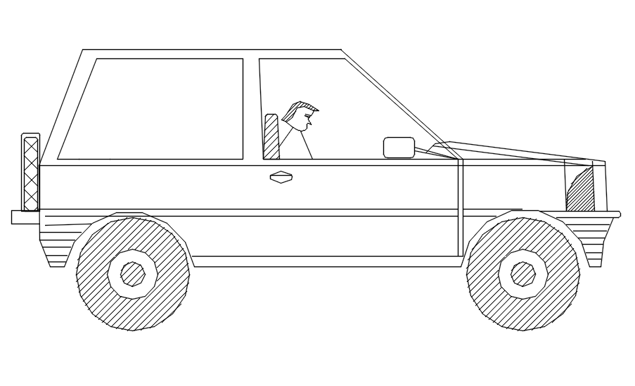 Side elevation of car in AutoCAD drawing, dwg file, CAD file