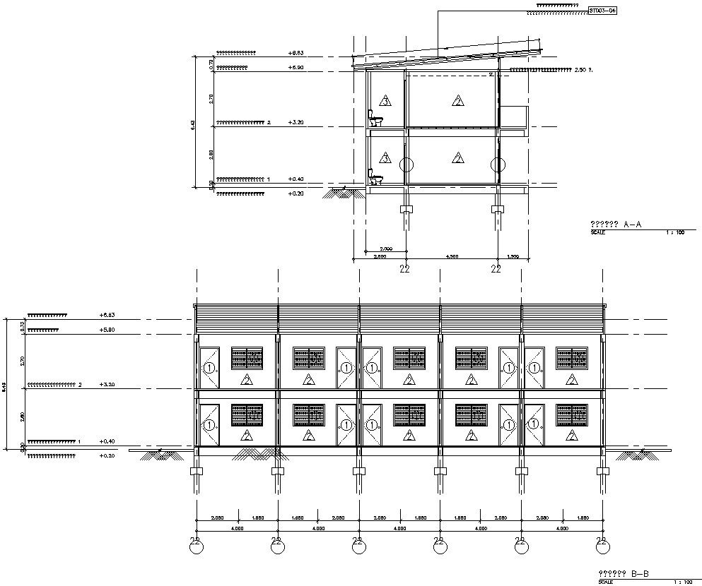 Side elevation of public toilet with detail AutoCAD drawing, CAD file, dwg file