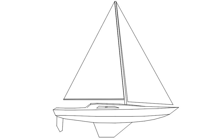 Side elevation of ship in AutoCAD drawing, dwg file, CAD file