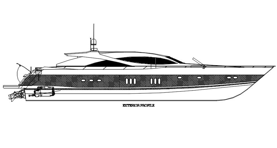 Side elevation of ship in detail AutoCAD drawing, CAD file, dwg file