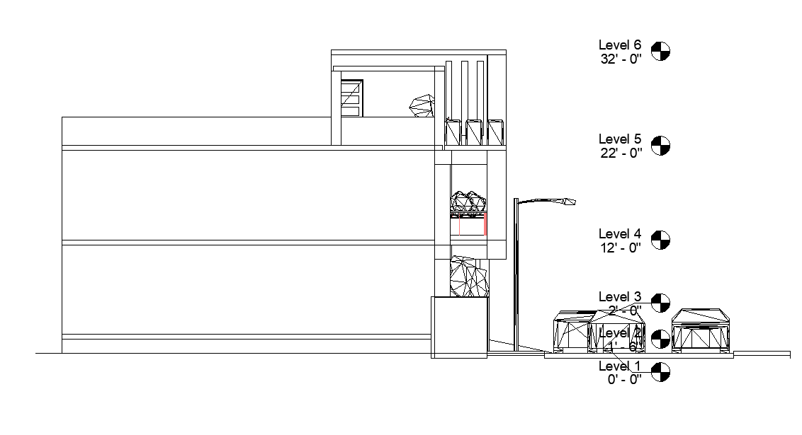 Side elevation of the 25’x45’ house plan is given in this Autocad drawing file. Download the 2D Autocad file.
