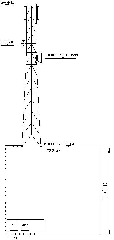 Side elevation of tower in detail AutoCAD drawing, dwg file, CAD file