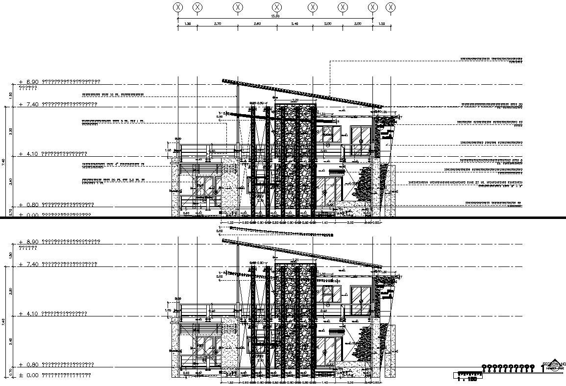 Side elevation of two storey house in detail AutoCAD drawing, dwg file, CAD file