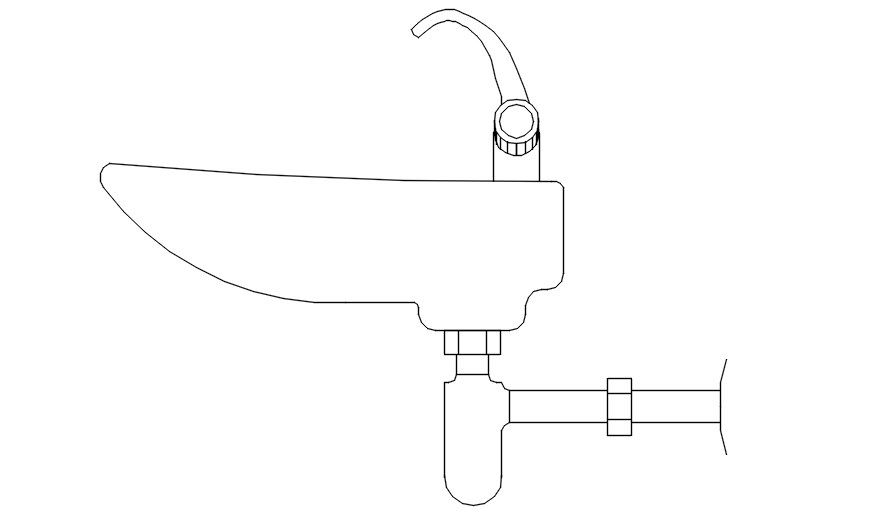 Side elevation of washbasin in detail AutoCAD drawing, dwg file, CAD file