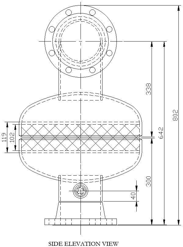 Side elevation view of oil, gas and water test separator in detail AutoCAD drawing, CAD file, dwg file