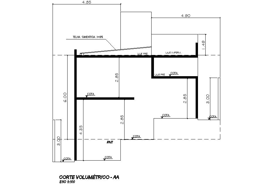 Side profile view of bungalow plan