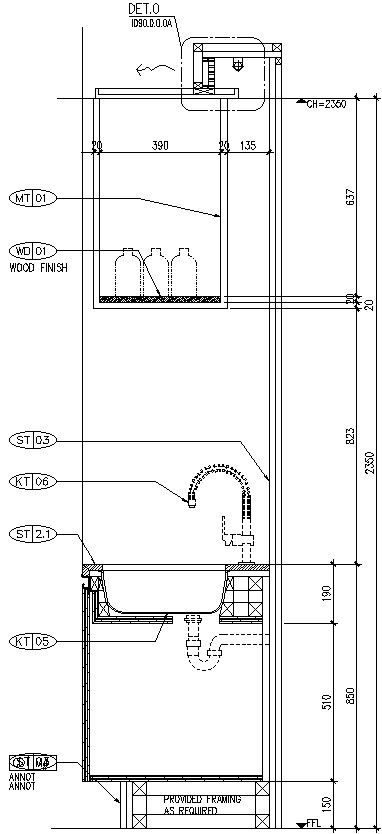 Side section details of Bathroom vanity.
