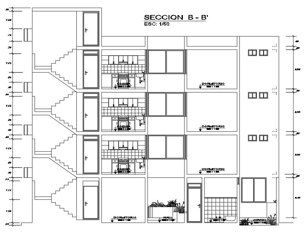 Side section of an Apartment building presented in this CAD drawing file| Download 2d AutoCAD drawing file.