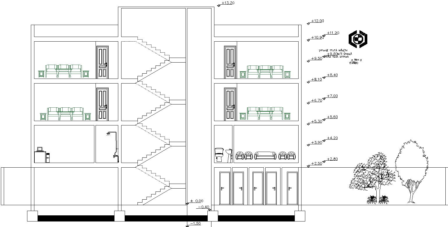 Side section of flats with detail AutoCAD drawing, dwg file, CAD file