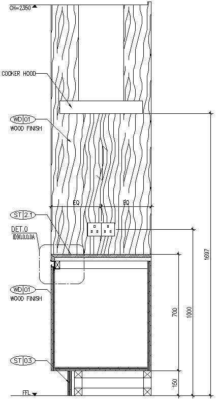 Side view of a Kitchen platform.